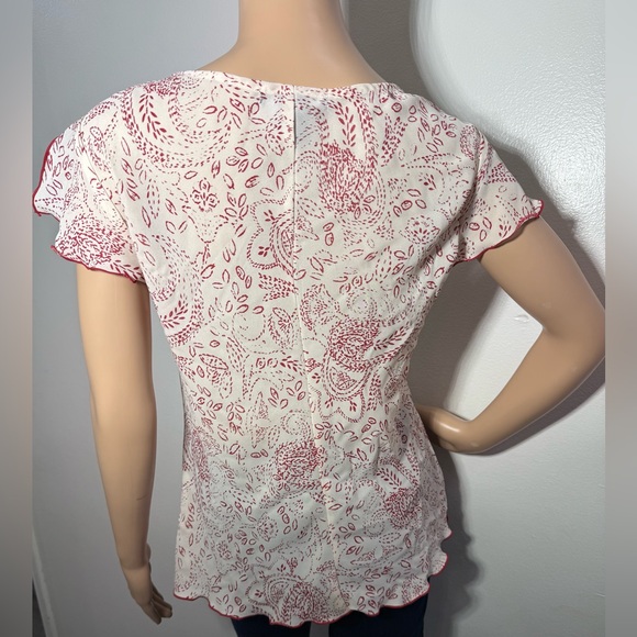 Y2K Jonathan Martin Studio‎ Paisley Cream/Red Sheer Top Scrunch Bow Women’s Sz L - Picture 6 of 8